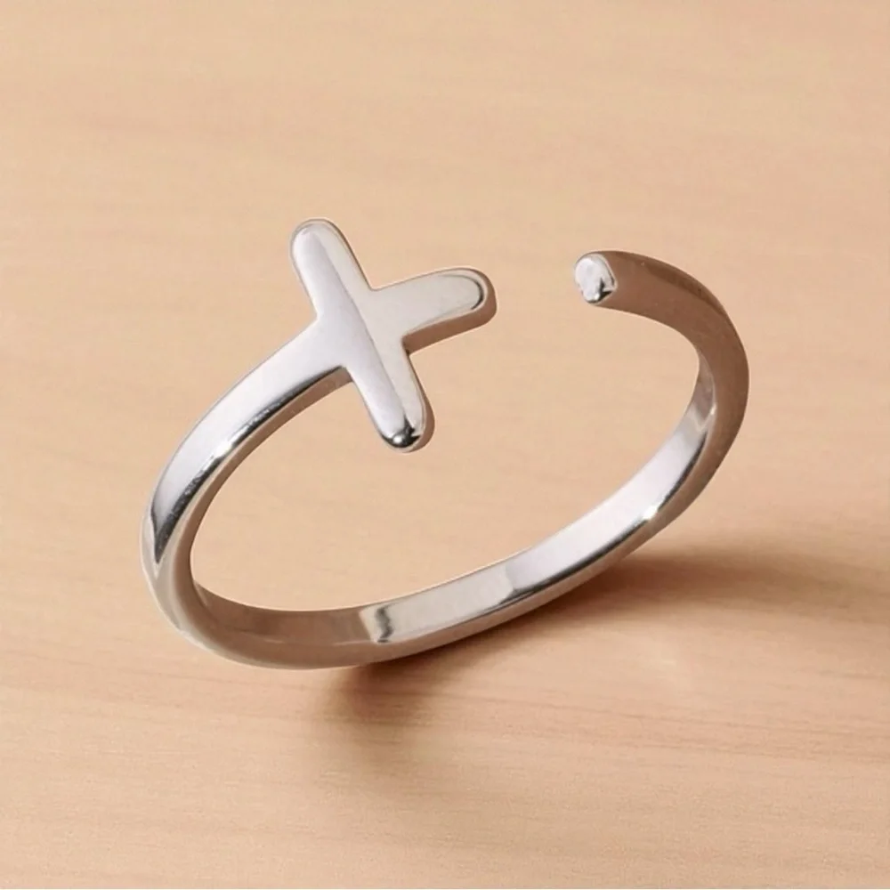 ✨ Adjustable Minimalist Modern Silver Color Cross Ring - Stainless Steel